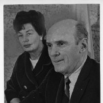 Alan Cranston US Senator from California and his wife at his side talks with newsmen during a Sacramento press conference