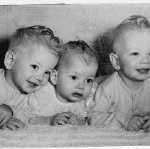 The Goodnow triplets, Bruce, Brenda and Bradley, children of Mr. and Mrs. Richard Goodnow of Live Oak, Sutter County, celebrating their first birthday