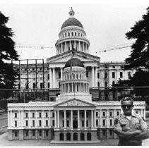 View of a scale model of the California State Capitol. The 107 year old building began restoration in 1974