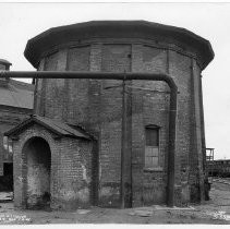 Exterior view of the old Oil House in the Southern Pacific Railroad yards in Sacramento