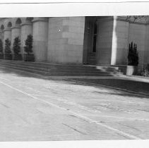 Exterior view of the California State Capitol Annex under construction. This view is showing the reserved parking spots on driveway