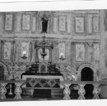 Close-up view of the main chapel at Mission Santa Ines, California State Landmark #305 in Santa Barbara County