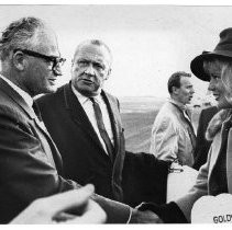 Senator Barry Goldwater of Arizona with former California Senator William F. Knowland (publisher of Oakland Tribune) at a campaign stop in Sacramento for Republican nomination for president