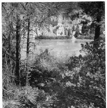 View of the Malakoff Diggings State Historic Park near North Bloomfield in Nevada County. The lake left by the hydraulic miners is scene here with eroded cliffs towering above