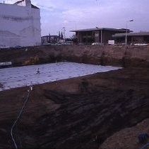 View of the construction for the Liberty House Department Store in the Downtown Plaza on K Street also known as the K Street Mall