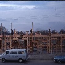 Old Sacramento. View of the Central Pacific Railroad Depot or Passenger Station under reconstruction