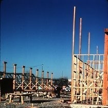 Old Sacramento. View of the Central Pacific Railroad Depot or Passenger Station under reconstruction