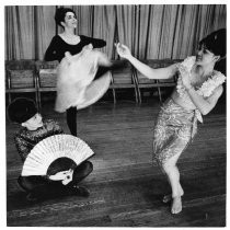 Dance number for the talent portion of the pagaent are rehearsed by, from left, Carole Grove, who will present an Oriental number; Marlene Magaldi, a can can, and Janis Hugo, a modern hula