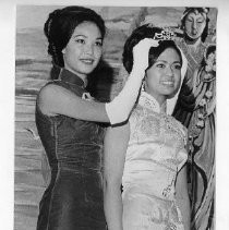 Sally Lee was crowned Miss Chinatown Sacramento 1968 by Mei Wong, Miss Chinatown Sacramento 1966