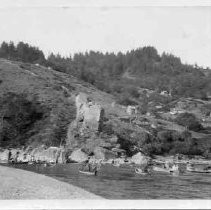 "Old Requa at mouth of Klamath River. '61 (Numerous small fishing boats visible.)