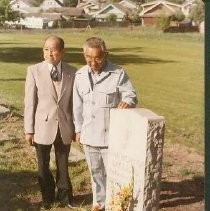 Tule Lake Linkville Cemetary Project: Two JACLers Pose by Memorial Grave Marker