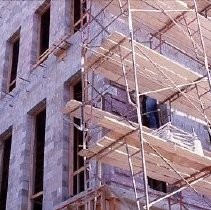 Old Sacramento. View of the Fratt Building under construction at 2nd and K Streets