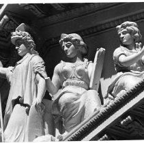 View of Pietro Mezzara's statuary appears in thousands of photographs of the California State Capitol building. Justice, center and Mining, right are amputees
