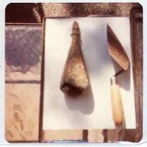 Photographs of landscape of Bolinas Bay. "Hollow cast lead object (originally gold leafed) picked up by V. Aubrey Neasham from surface at suggested Drake fort site, May 20, 1978. West shore of Bolinas Lagoon, Marin County, Calif." V.A.N. 8-14-78"