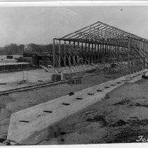 Exterior view of Southern Pacific Company's railyards construction site progress on General Store No. 1