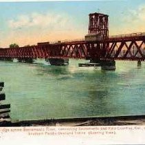 Suspension Bridge across Sacramento River, connecting Sacramento and Yolo Counties,. California