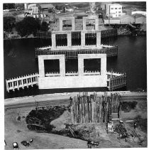 Pioneer Bridge-Moving along: The piers for the W-X Streets Bridge are nearing completion and the contract for $12.7 million has been awarded for the superstructure