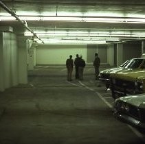 Downtown Plaza Parking Garage, Lot "G" near Macy's Department Store. This view shows the interior of the parking garage