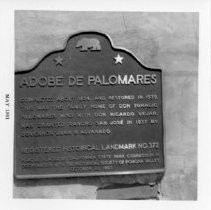 View of the plaque for the Adobe de Palomares in Pomona, California State Landmark #372, Los Angeles County