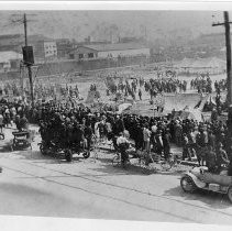 Exterior view of the "Unemployed Army" at the Southern Pacific Sand Lot in March, 1914