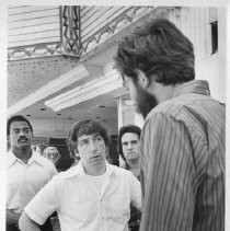 Tom Hayden (Thomas E. Hayden), antiwar and civil rights activist, walking the K Street Mall, center. He was a candidate for U.S. Senator from California (Democratic primary)