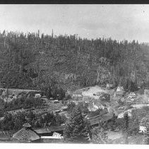 Mountain town with railroad snow sheds