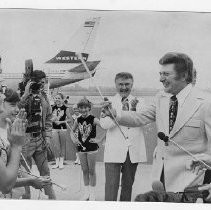 Liberace arrived in Sacramento to be greeted by the Capital Cadet Baton and Drum Corps