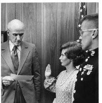 Gail Gifford sworn in as member of Marine Band by US Sen. Alan Cranston