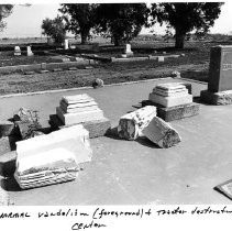 View of the vandalism at the Kilgore Cemetery in Rancho Cordova