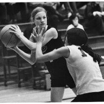 Karen Littleton, basketball star at Delta High School, on the court