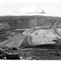 Hillside view of the construction of the Oroville Dam