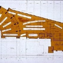 Architectural drawing for the California State Railroad Museum on Front and I Streets