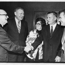 Ray Clemons former Sacramento State football coach, wife Rose Mary, brother Bertram, Vic Rowen San Francisco State and Dick Trachok former coach, athletic director of University of Nevada, Reno
