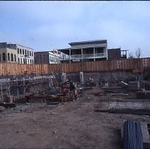 Old Sacramento. View of the Fratt Building under construction at 2nd and K Streets