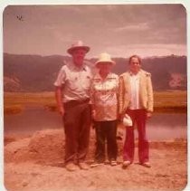 Photographs of landscape of Bolinas Bay. Aubrey and Irene Neasham with unknown person at dig site