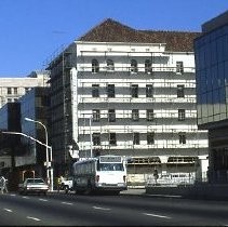 Exterior view of the Ramona Hotel under reconstruction