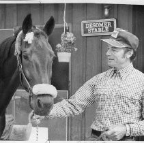 Steve Desomer at Cal Expo harness racing with his horse "True Gypsy"