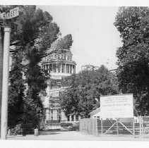 Exterior view of the California State Capitol showing the construction of the Annex to the building on the east side