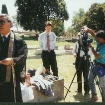 Tule Lake Linkville Cemetery Project 1989: Priest, Reporter, and Camera Crew