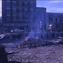 View of burning off debris from clearing a site in the redevelopment district