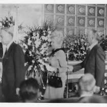 Funeral of Frank M. Jordan, California Secretary of State, Republican, 1943-1970 (died in office). Gov. Reagan is one of those shown attending