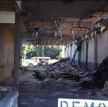 Demolition site at K and L, 12th and 13th Streets for the new Hyatt Hotel in 1984. A State of California building and a public parking lot occupied the site