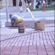 View of the brick work on the sidewalk of the Downtown Plaza and K Street Mall at 6th and 7th Streets