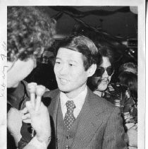 Robert T. (Bob) Matsui talks to a supporter after being elected to Congress