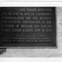 View of the plaque for the Mission San Jose in Santa Clara, California State Landmark #334, Santa Clara County