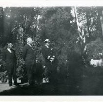 Exterior view of California State Capitol Park where the ship's bell from the USS California, the only battleship built on the Pacific coast launched from Mare Island Navy Yard in 1919 was dedicated and rung for the last time by Governor Earl Warren in 1949