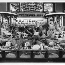 View of Butte County's exhibit booth at the California State Fair. This was the last fair held at the old fair grounds