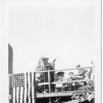 View of dignitaries attending the celebration of "Theordore Judah Day" at the Southern Pacific Depot. At the microphone is Sacramento Mayor, Belle Cooledge