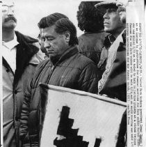 Cesar Chavez, President of United Farm Workers,at funeral services for slain farm worker Rufino Contreras