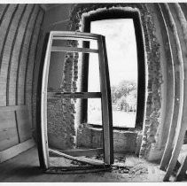 View of a window frame removed from inside the dome of the California State Capitol building during the restoration project